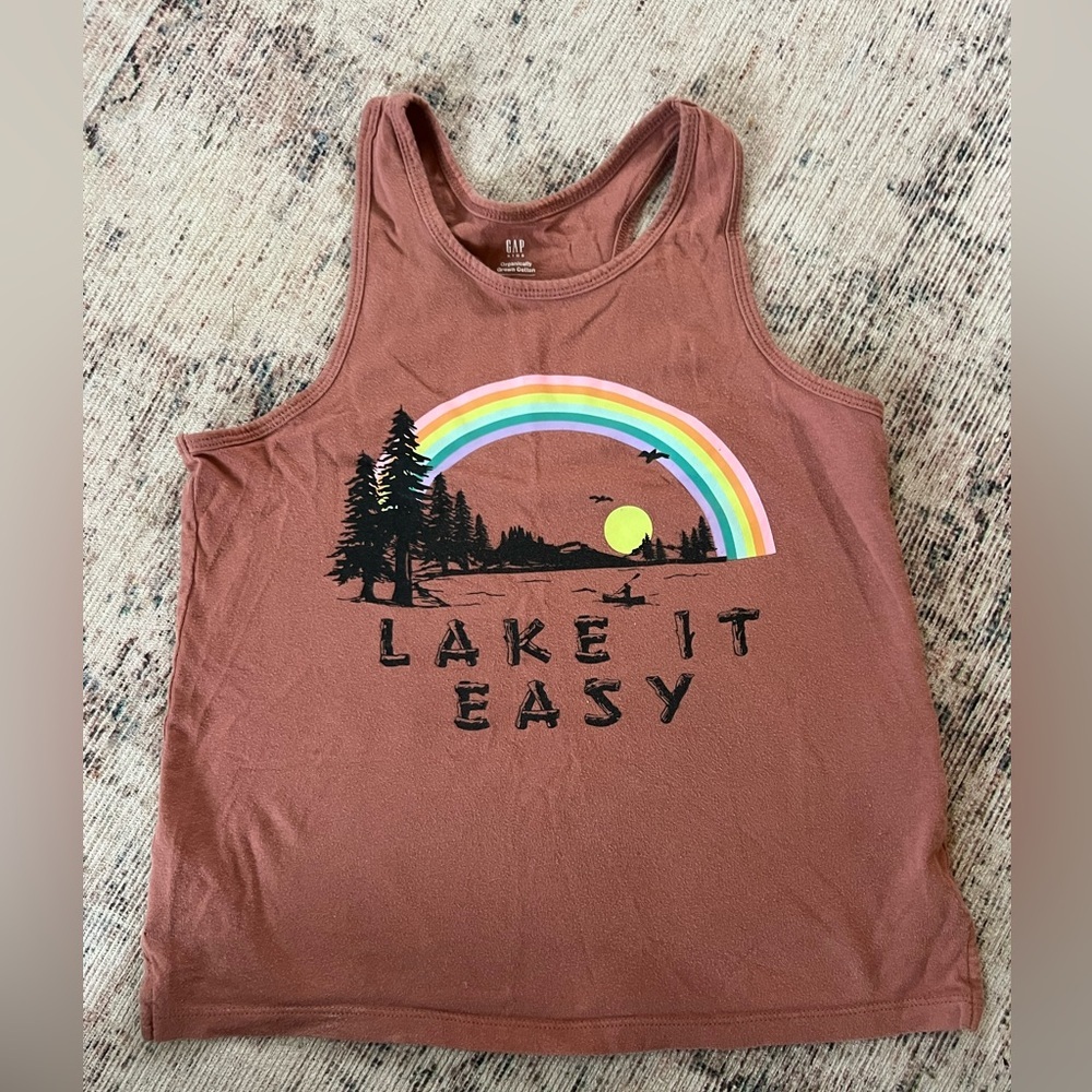 GAP Kids girls Brown Tank Top with Rainbow Graphic Lake size medium